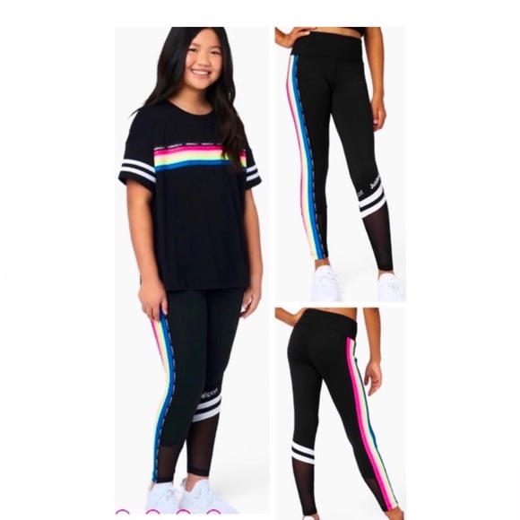 Justice sport rainbow stripe black leggings - size XL (16/18) - Picture 2 of 5